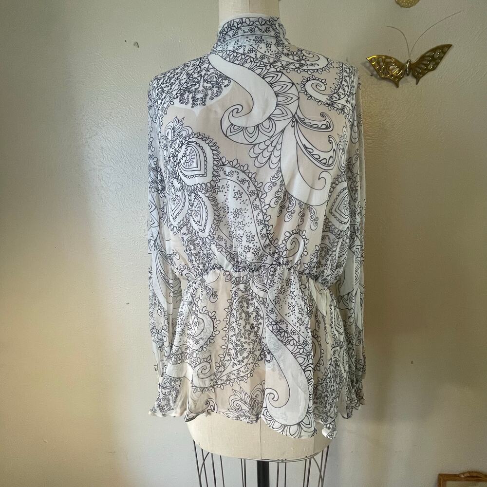 Max Mara Tie Back Paisley Peplum Silk Blouse